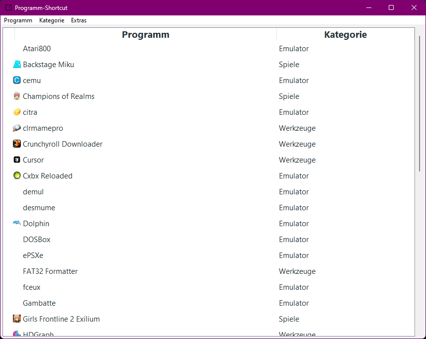Screenshot des Programm-Shortcut