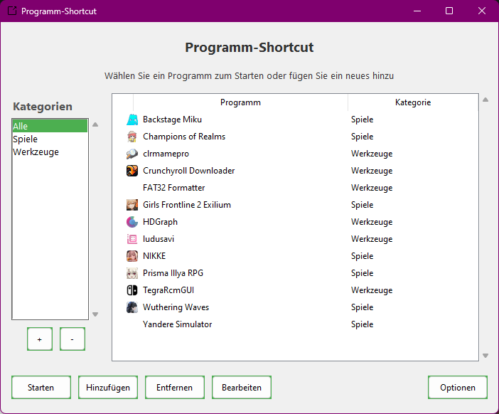 Screenshot des Programm-Shortcut