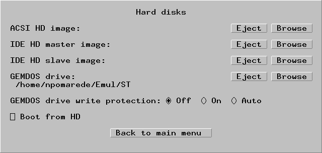 Hatari's GUI - the hard disks dialog