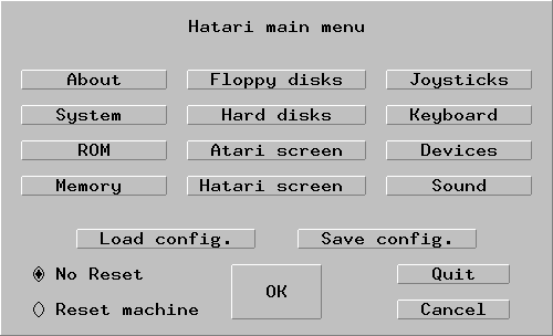 Hatari's GUI - the main menu