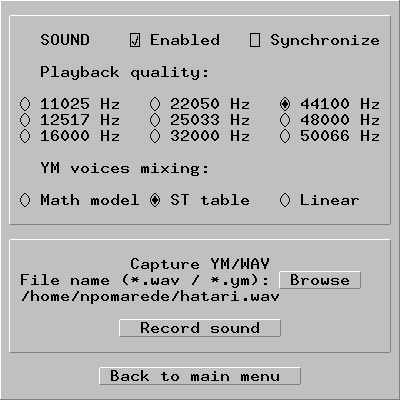Hatari's GUI - the sound dialog
