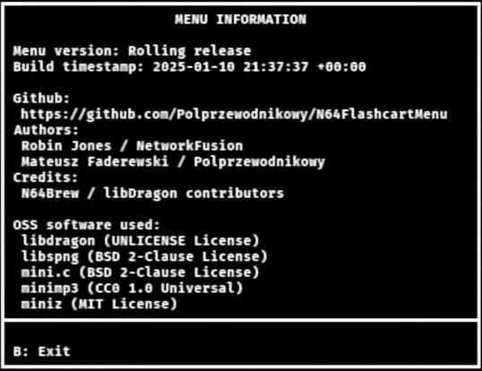 N64FlashcartMenu menu information